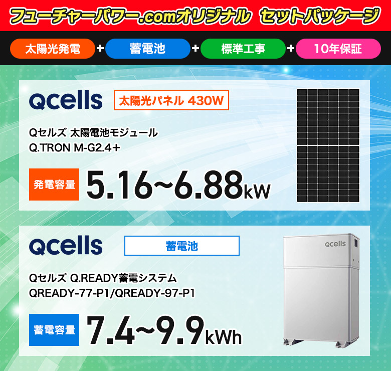 Qセルズ太陽光発電430W+Qセルズ蓄電池 工事込セット